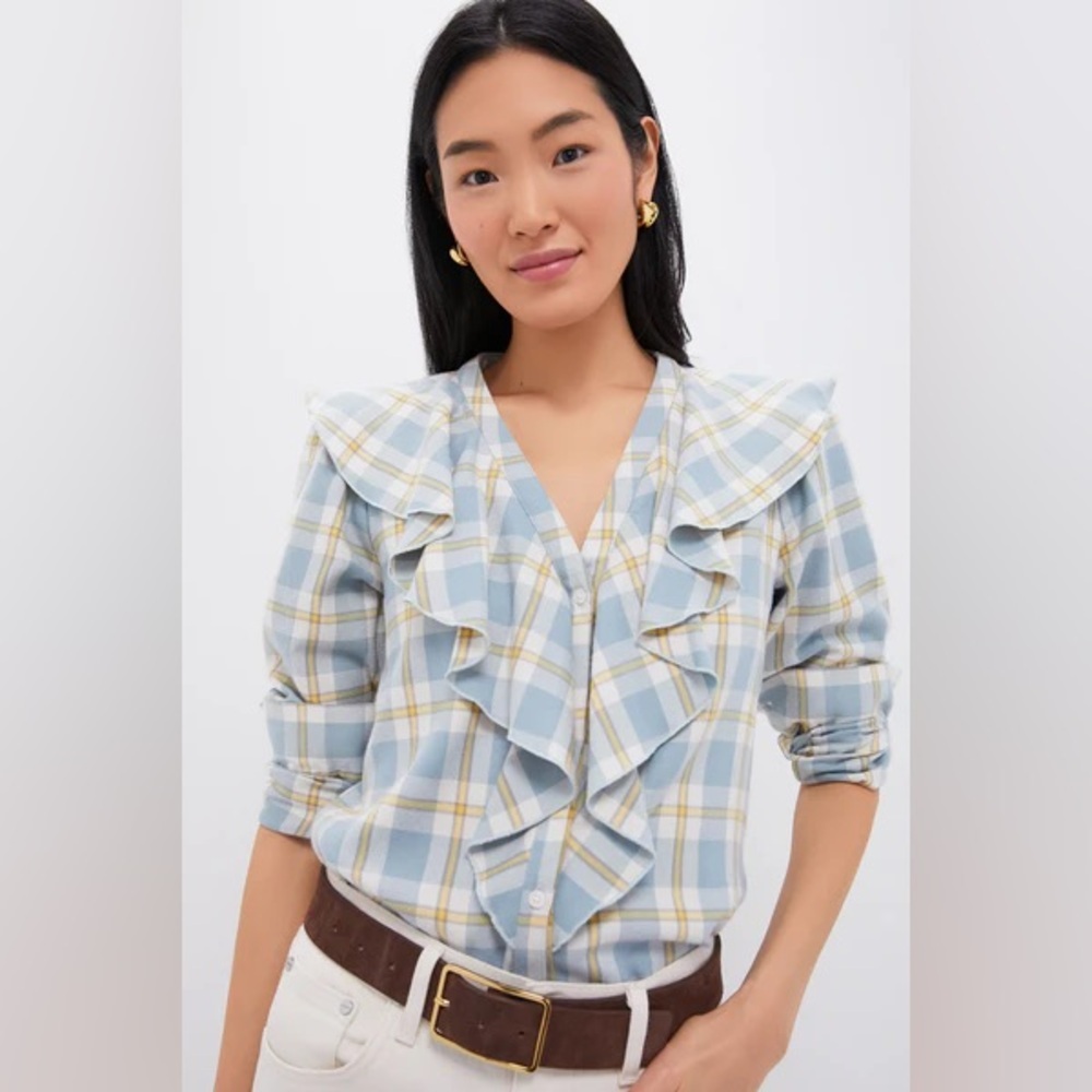 Tuckernuck NWT Blue V Neck Ruffle Eileen Button down women’s size XXL